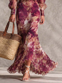 Vestido Maxi de Hombros Descubiertos en Rosa Antiguo con Motivo Floral