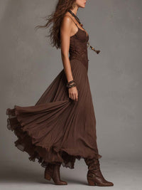 Federica | Vestido Maxi en Chifón y Encaje Marrón
