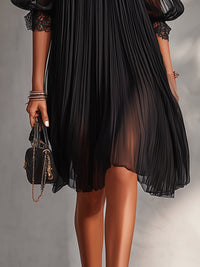 Vestido Mini Negro de Hombros Descubiertos con Borde de Encaje