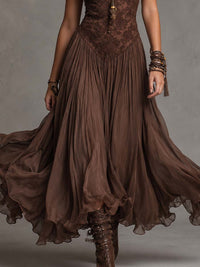 Federica | Vestido Maxi en Chifón y Encaje Marrón