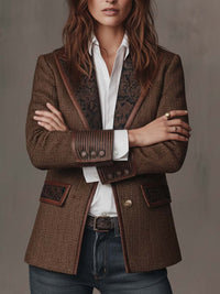 Blazer de Mujer de Espiguilla con Paneles Estampados