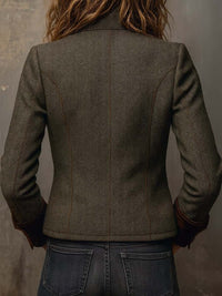 Blazer de Mujer Vintage de Espiguilla con Bordes en Contraste