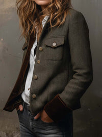 Blazer de Mujer Vintage de Espiguilla con Bordes en Contraste