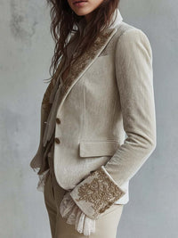 Blazer Sastre de Mujer Marfil Bordado
