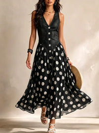 Adelina | Vestido largo efecto denim de lunares