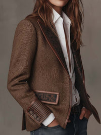 Blazer de Mujer de Espiguilla con Paneles Estampados
