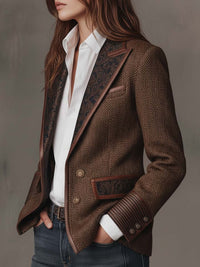 Blazer de Mujer de Espiguilla con Paneles Estampados
