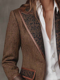 Blazer de Mujer de Espiguilla con Paneles Estampados