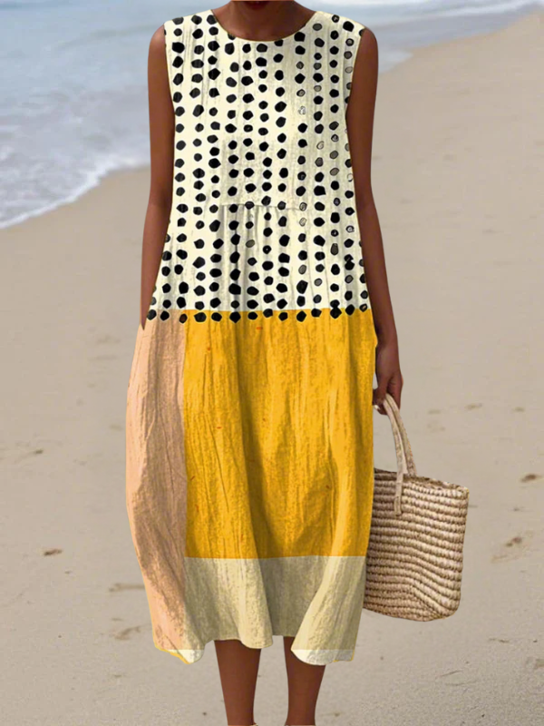 Leah™ | Vestido Midi de Bloques de Color con Lunares