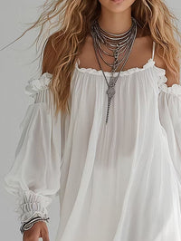 Vestido Mini Flotante de Estilo Bohemio con Hombros Descubiertos