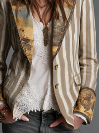 Blazer de Mujer con Solapas y Estampado de Rayas Bohemio