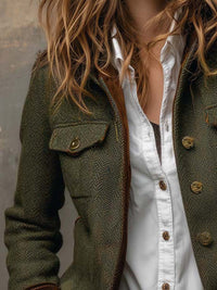 Blazer de Mujer Vintage de Espiguilla con Bordes en Contraste