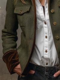 Blazer de Mujer Vintage de Espiguilla con Bordes en Contraste