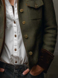 Blazer de Mujer Vintage de Espiguilla con Bordes en Contraste