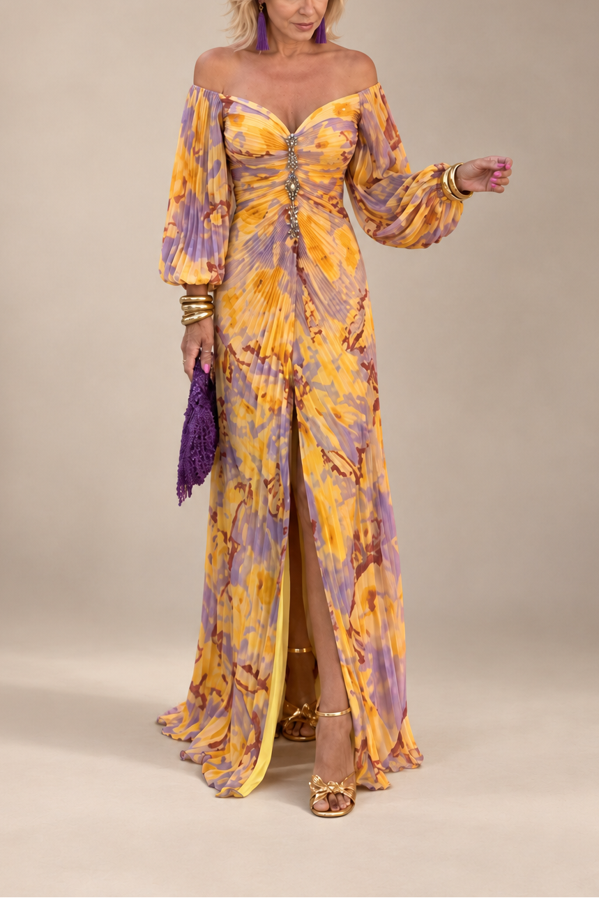 Margherita | Vestido largo floral con escote profundo