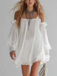 Vestido Mini Flotante de Estilo Bohemio con Hombros Descubiertos