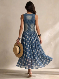 Adelina | Vestido largo efecto denim de lunares