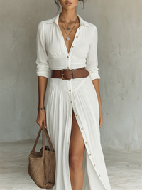 Valeria | Vestido maxi con cuello solapa y manga larga