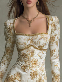 Vestido Mini de Terciopelo con Estampado de Rosas Estilo Vintage Elegante
