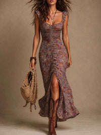 Nala - vestido maxi floral con abertura lateral