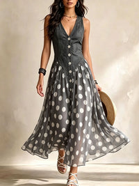 Adelina | Vestido largo efecto denim de lunares