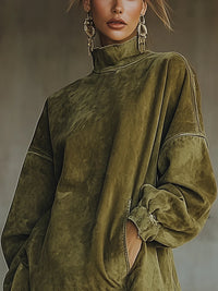 Gabriella | Vestido de efecto ante con cuello alto y flecos