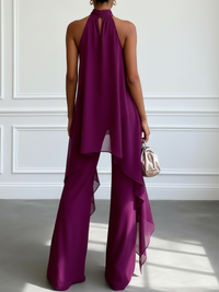 Conjunto de dos piezas: top violeta elegante sin mangas y pantalón