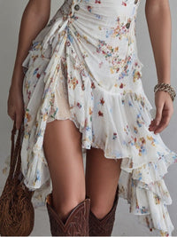 Vestido Mini en V con Tirantes Finos y Estampado Floral Retro