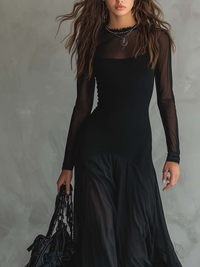 Noemi | Vestido maxi de vuelo en tul negro