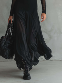 Noemi | Vestido maxi de vuelo en tul negro