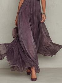 Abito Maxi in Chiffon con Collo a Fessura Viola