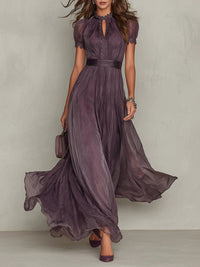 Abito Maxi in Chiffon con Collo a Fessura Viola