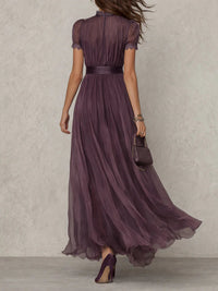 Abito Maxi in Chiffon con Collo a Fessura Viola