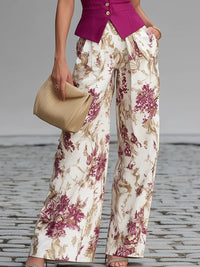 Conjunto de chaleco rosa sin mangas y pantalón ancho estampado floral
