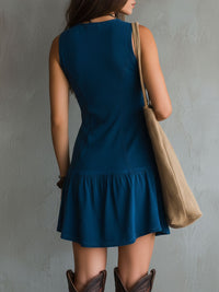 Vestido mini índigo sin mangas con escote en V y botones bohemio