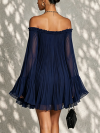 Vestido Mini de Mangas Acampanadas con Volantes y Hombros Descubiertos