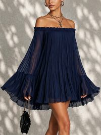 Vestido Mini de Mangas Acampanadas con Volantes y Hombros Descubiertos