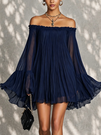 Vestido Mini de Mangas Acampanadas con Volantes y Hombros Descubiertos