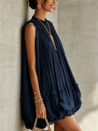Vestido Mini de Volantes en Chifón con Cuello Halter Azul Marino