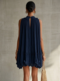 Vestido Mini de Volantes en Chifón con Cuello Halter Azul Marino