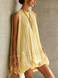 Vestido Mini de Volantes en Chifón Amarillo con Escote Halter