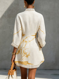 Vestido Mini de Viscosa Estampado en Oro Marfil