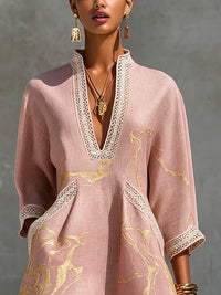Vestido Mini con Escote en V Estampado en Oro Rosa