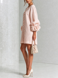 Noemi | Minivestido de Mezcla de Lino con Puños de Rosa, Rosa