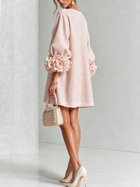 Noemi | Minivestido de Mezcla de Lino con Puños de Rosa, Rosa