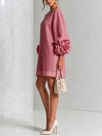 Alba | Minivestido de Mezcla de Lino con Puños de Rosa, Rosa Antiguo