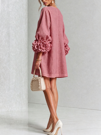 Alba | Minivestido de Mezcla de Lino con Puños de Rosa, Rosa Antiguo