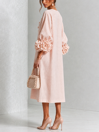 Eglantina | Vestido midi floral rosa con botones y mangas con detalle