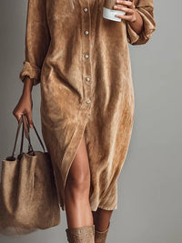 Blandina | Vestido midi de pana con bolsillos y un solo botón