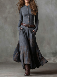 Elisa | Vestido maxi de efecto ante con cinturón